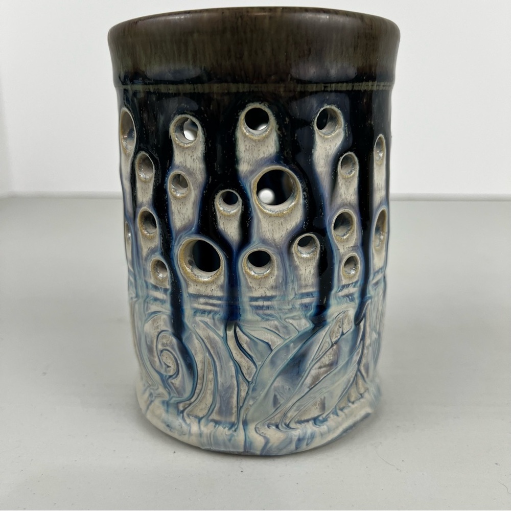 Vintage Hand Made Ceramic Candle Vase - Signed